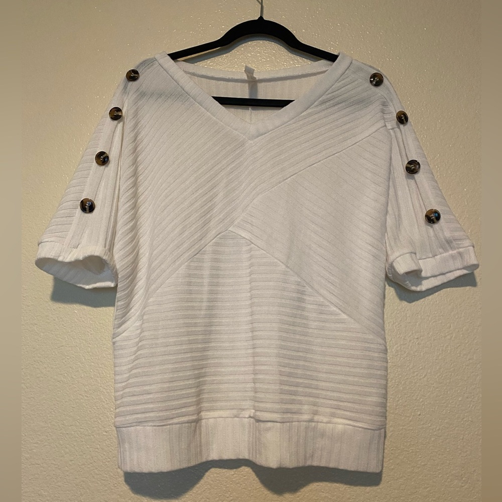 PerSeption Concept White Blouse Ribbed Tee size XL